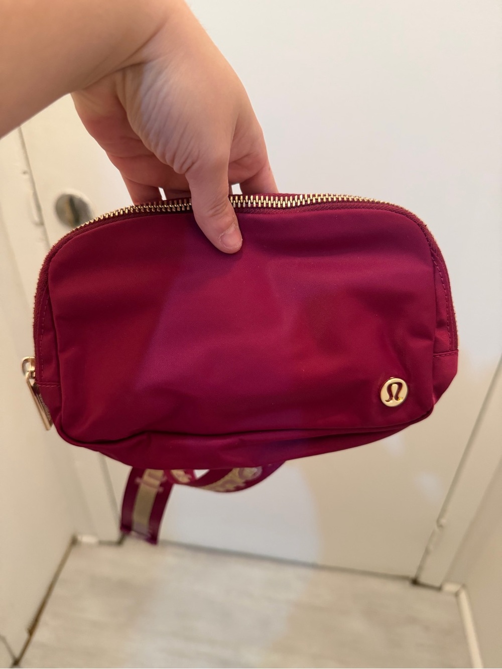 lululemon athletica Magenta Cosmetic Crossbody Pouch with Gold Accents